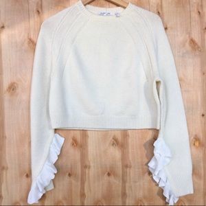Helmut Lang Cropped Bell-Sleeve Ruffle Sweater XS